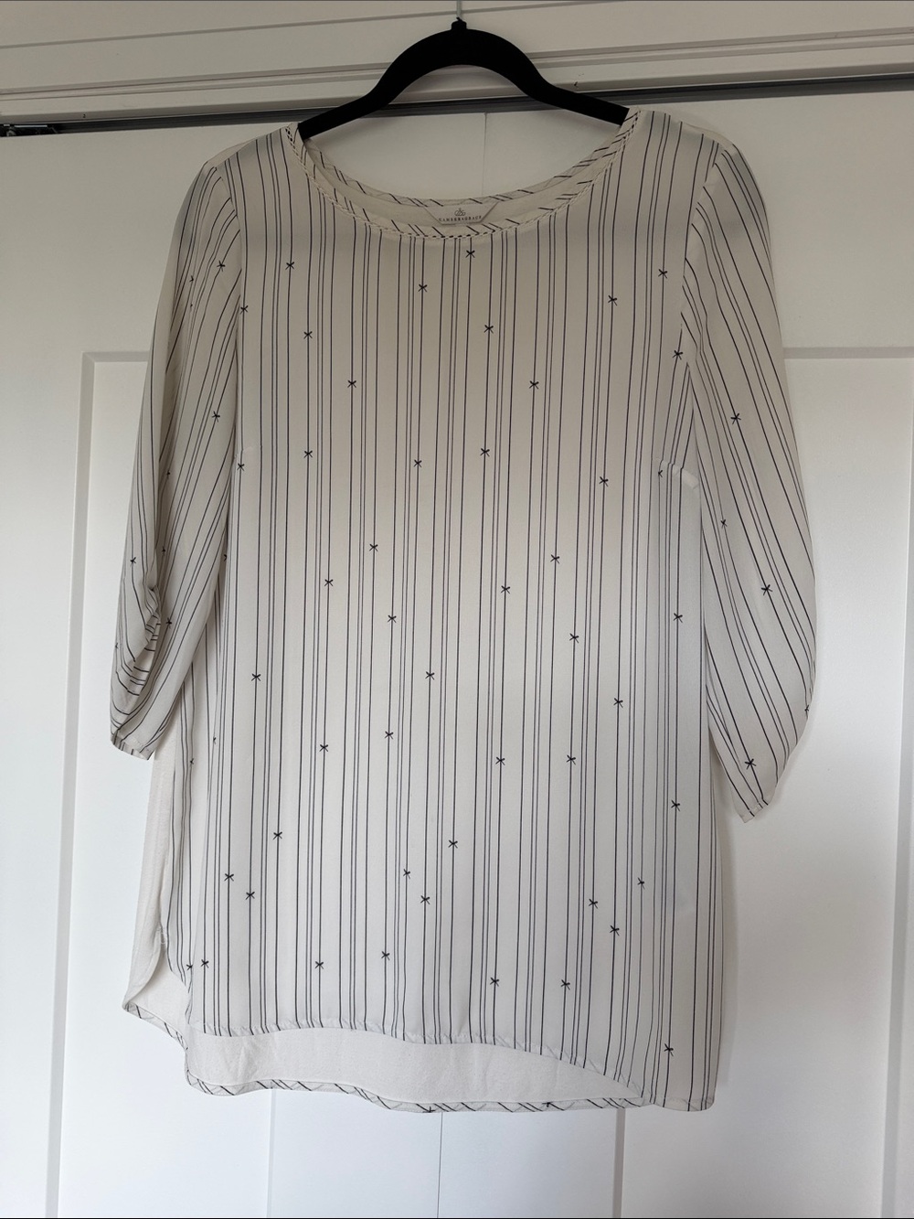 Women's Cream Striped Blouse with Bow Accents